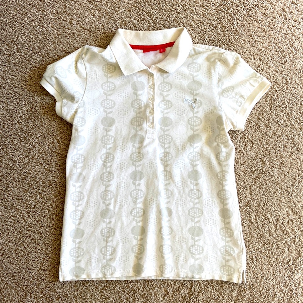 Puma White & Gray Golf Polo Size Med